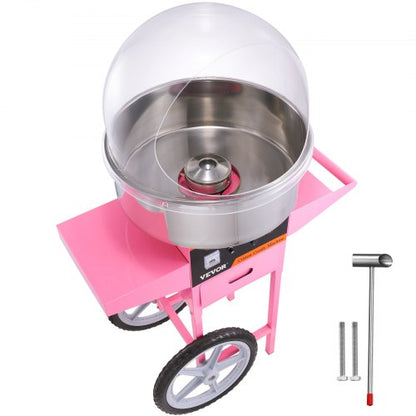 Electric Cotton Candy Machine Cart with Bubble Cover Shield, 1000W Commercial Floss Maker with Stainless Steel Bowl, Sugar Scoop and Drawer, Perfect for Home, Kids Birthday, Family Party, Pink