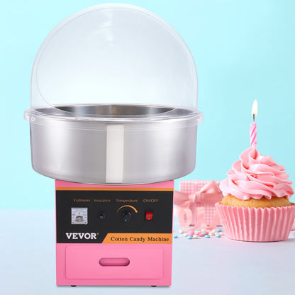 Electric Cotton Candy Machine, 1000W Candy Floss Maker, Commercial Cotton Candy Machine with Stainless Steel Bowl, Sugar Scoop, and Cover, Perfect for Home Kids Birthday, Family Party Pink