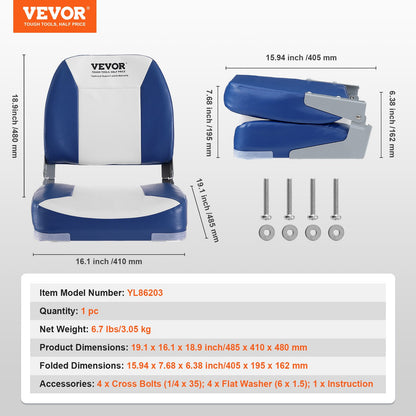 Båtsäte Lågrygg Nedfällbar Fiskebåtsstol med svampstoppning 2-pack