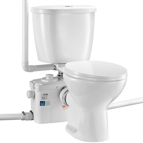 Macerating Toilet System with Powerful 800W Macerator Pump, Rear Discharge and Upflush Toilet For Basement, Dual Flush Water Disposal, Macerating Toilet System Kit with 4-Inlet, Space Saving