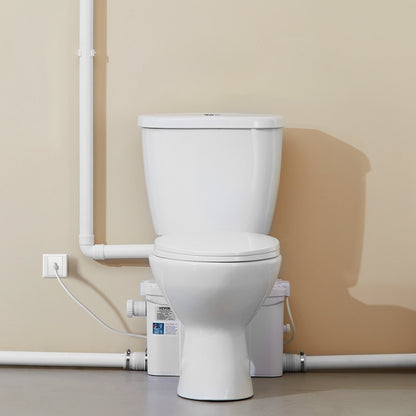 Macerating Toilet System with Powerful 800W Macerator Pump, Rear Discharge and Upflush Toilet For Basement, Dual Flush Water Disposal, Macerating Toilet System Kit with 4-Inlet, Space Saving