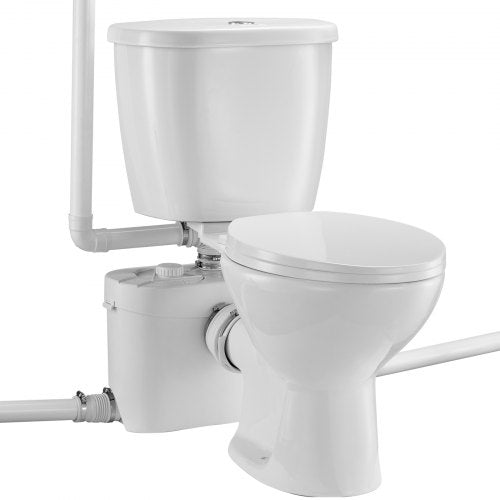 Macerating Toilet System with Powerful 700W Macerator Pump, Rear Discharge and Upflush Toilet For Basement, Dual Flush Water Disposal, Macerating Toilet System Kit with 3-Inlet, Space Saving