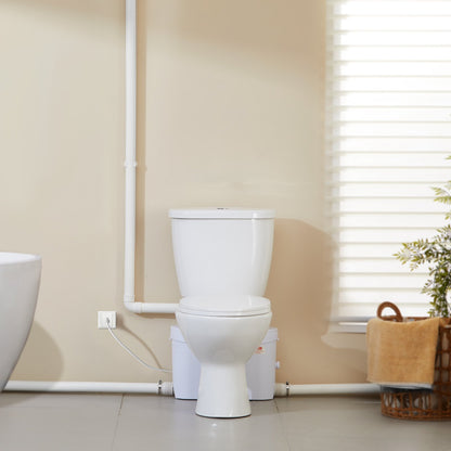 Macerating Toilet System with Powerful 700W Macerator Pump, Rear Discharge and Upflush Toilet For Basement, Dual Flush Water Disposal, Macerating Toilet System Kit with 3-Inlet, Space Saving
