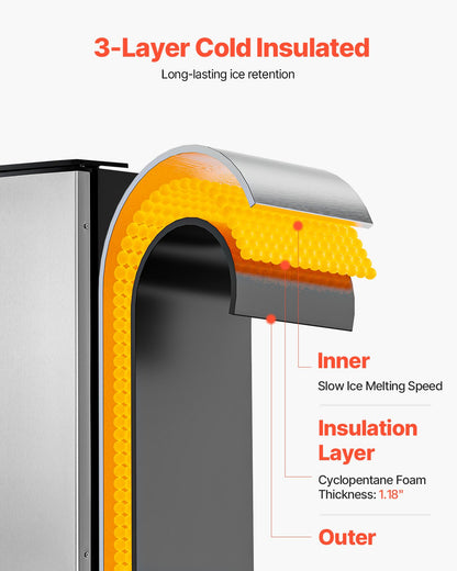 Unterbau-Eismaschine, 80 Pfund/Tag, mit Ablaufpumpe, umkehrbare Tür