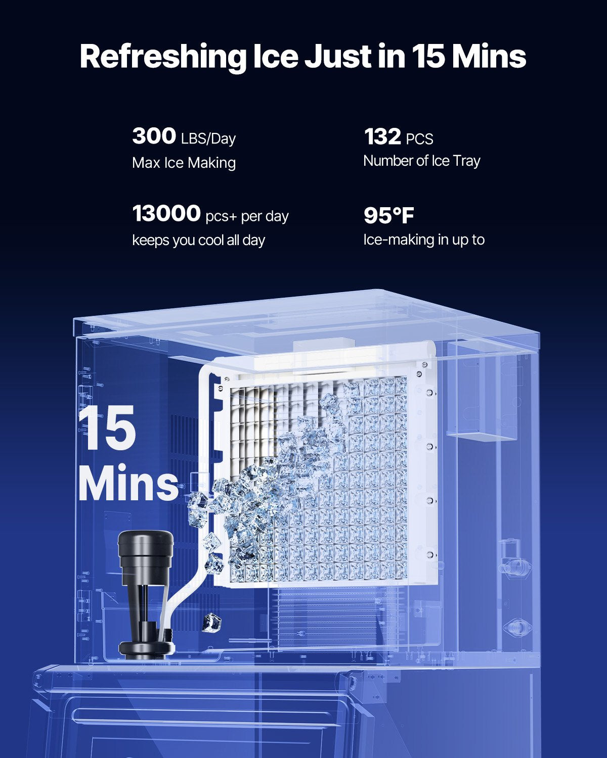 Commercial Ice Machine 300LBS/24H &amp; 250LBS Storage Bin Automatic Self-Cleaning