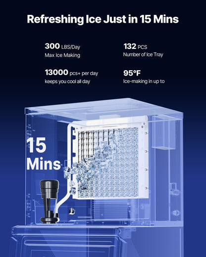 Commercial Ice Machine 300LBS/24H &amp; 250LBS Storage Bin Automatic Self-Cleaning