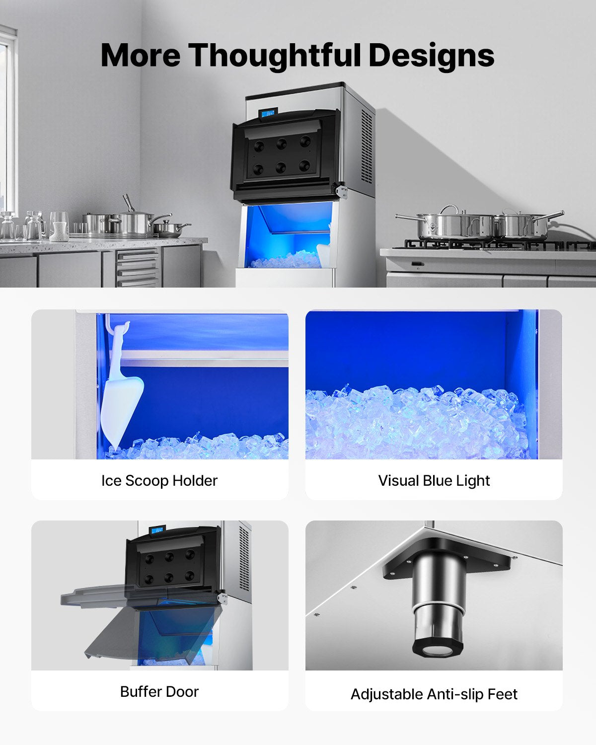 Commercial Ice Machine 300LBS/24H &amp; 250LBS Storage Bin Automatic Self-Cleaning