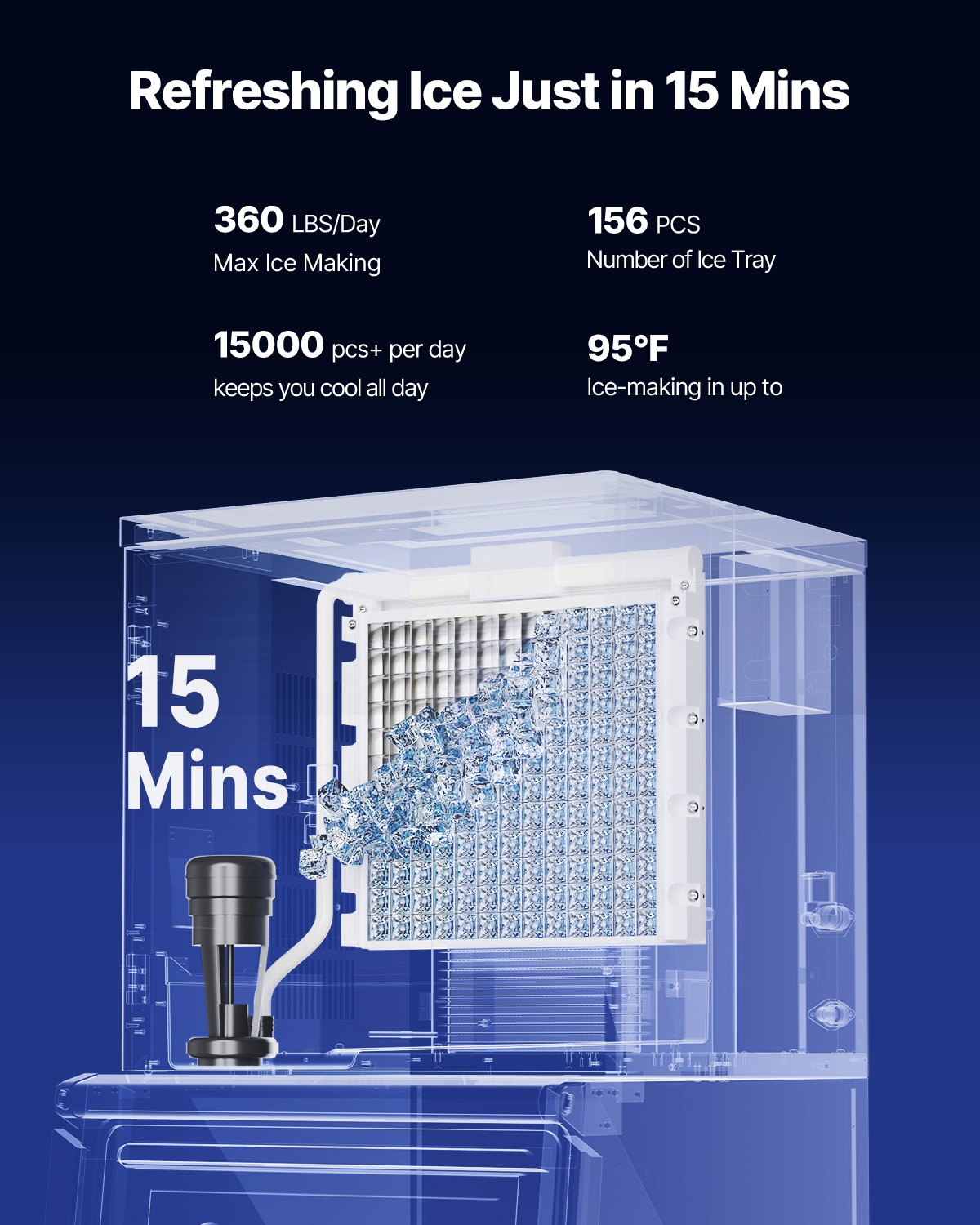 Commercial Ice Machine 360LBS/24H &amp; 250LBS Storage Bin Automatic Self-Cleaning