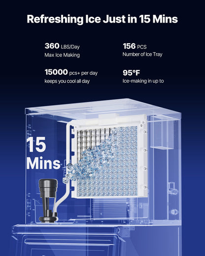 Commercial Ice Machine 360LBS/24H &amp; 250LBS Storage Bin Automatic Self-Cleaning