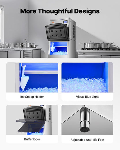 Commercial Ice Machine 360LBS/24H &amp; 250LBS Storage Bin Automatic Self-Cleaning