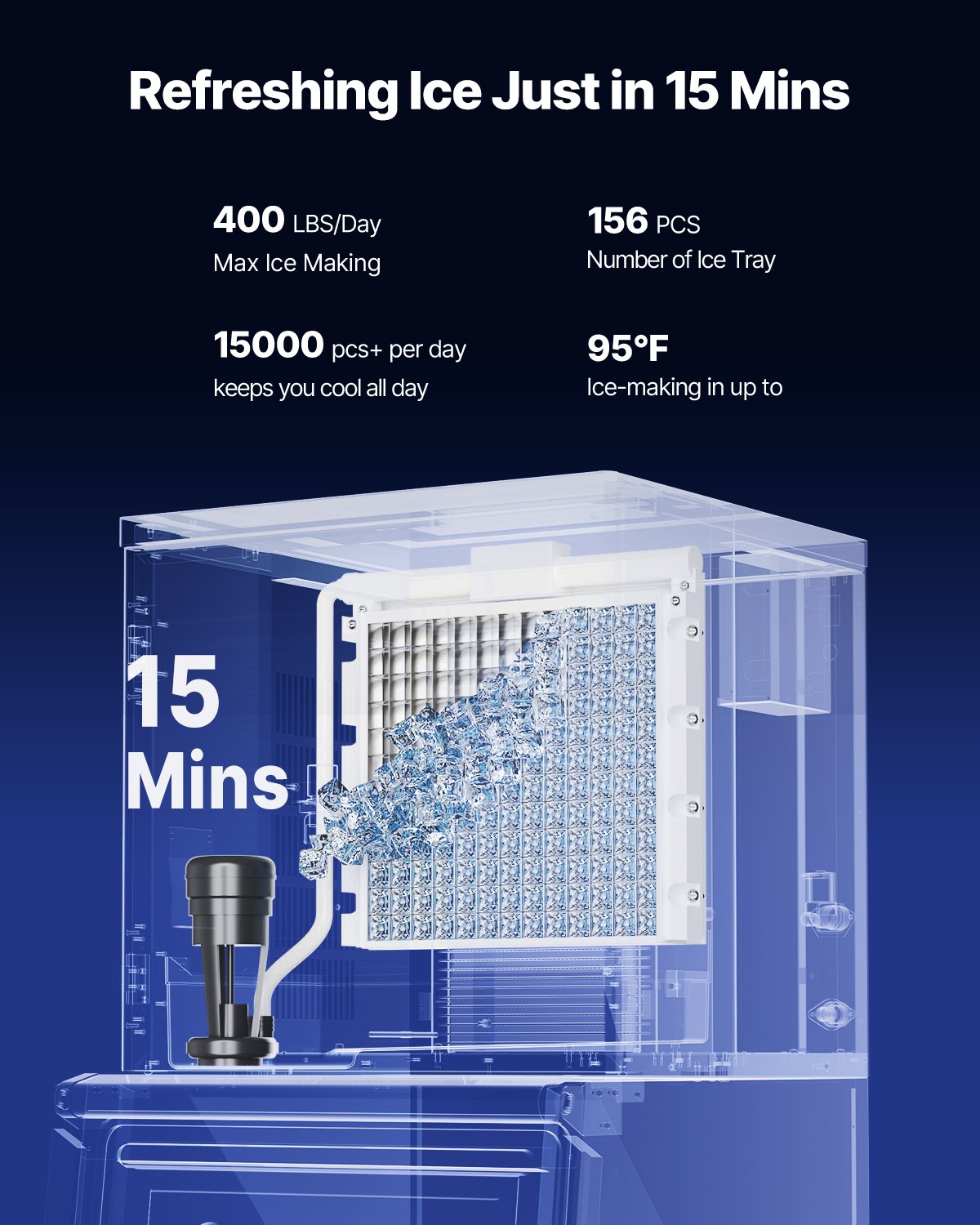 Commercial Ice Machine 400LBS/24H &amp; 250LBS Storage Bin Automatic Self-Cleaning