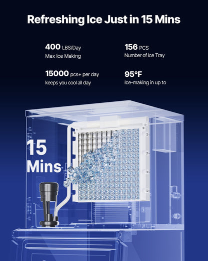 Commercial Ice Machine 400LBS/24H &amp; 250LBS Storage Bin Automatic Self-Cleaning