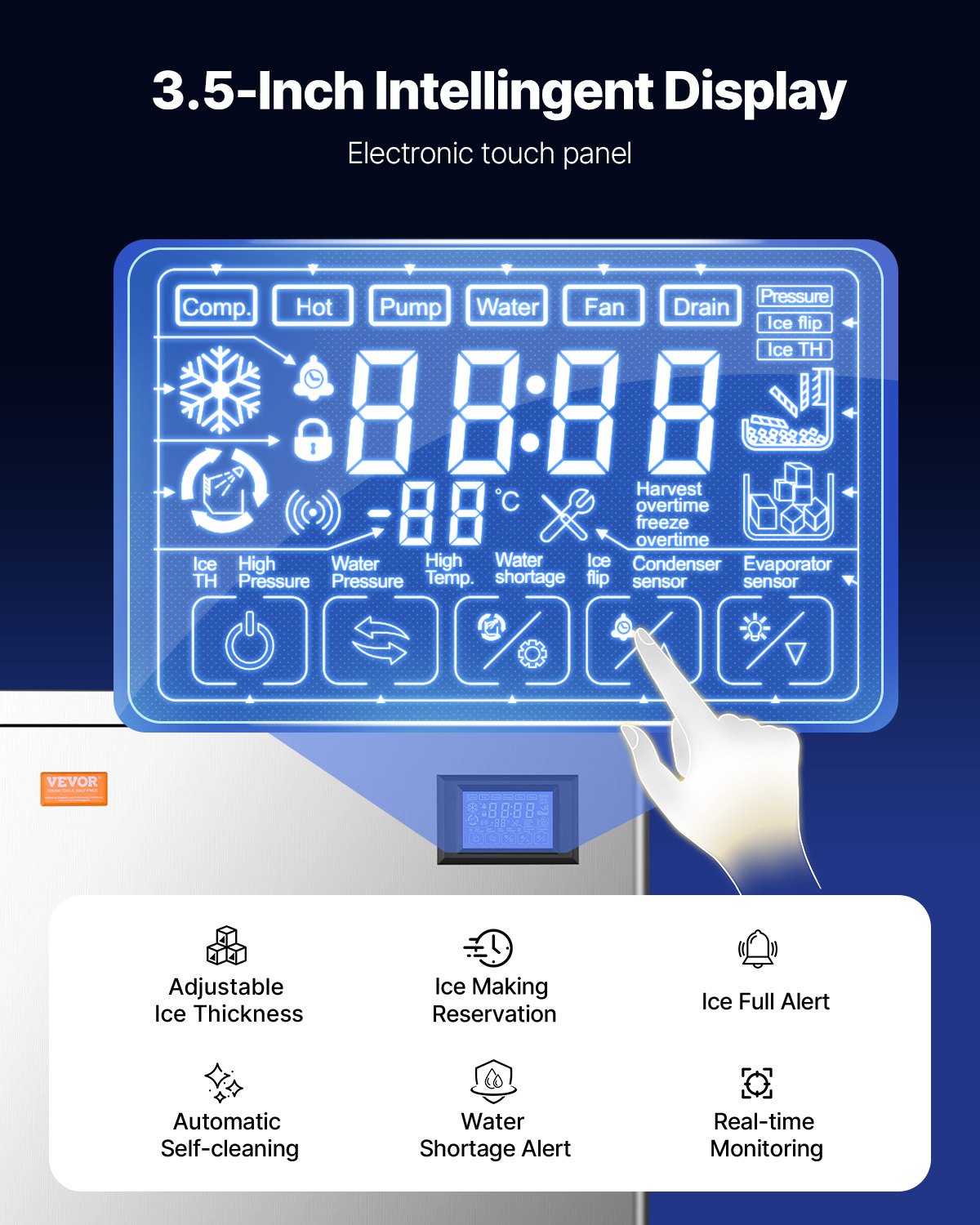 Commercial Ice Machine 400LBS/24H &amp; 250LBS Storage Bin Automatic Self-Cleaning