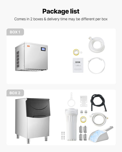 Commercial Ice Machine 400LBS/24H &amp; 250LBS Storage Bin Automatic Self-Cleaning