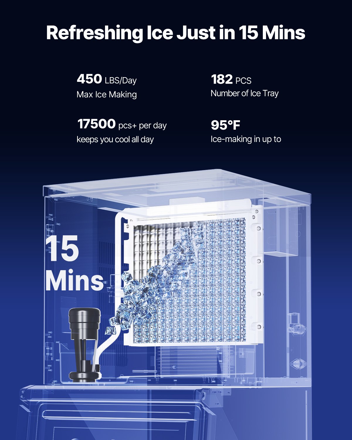 Commercial Ice Machine 450LBS/24H &amp; 250LBS Storage Bin Automatic Self-Cleaning