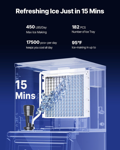 Commercial Ice Machine 450LBS/24H &amp; 250LBS Storage Bin Automatic Self-Cleaning