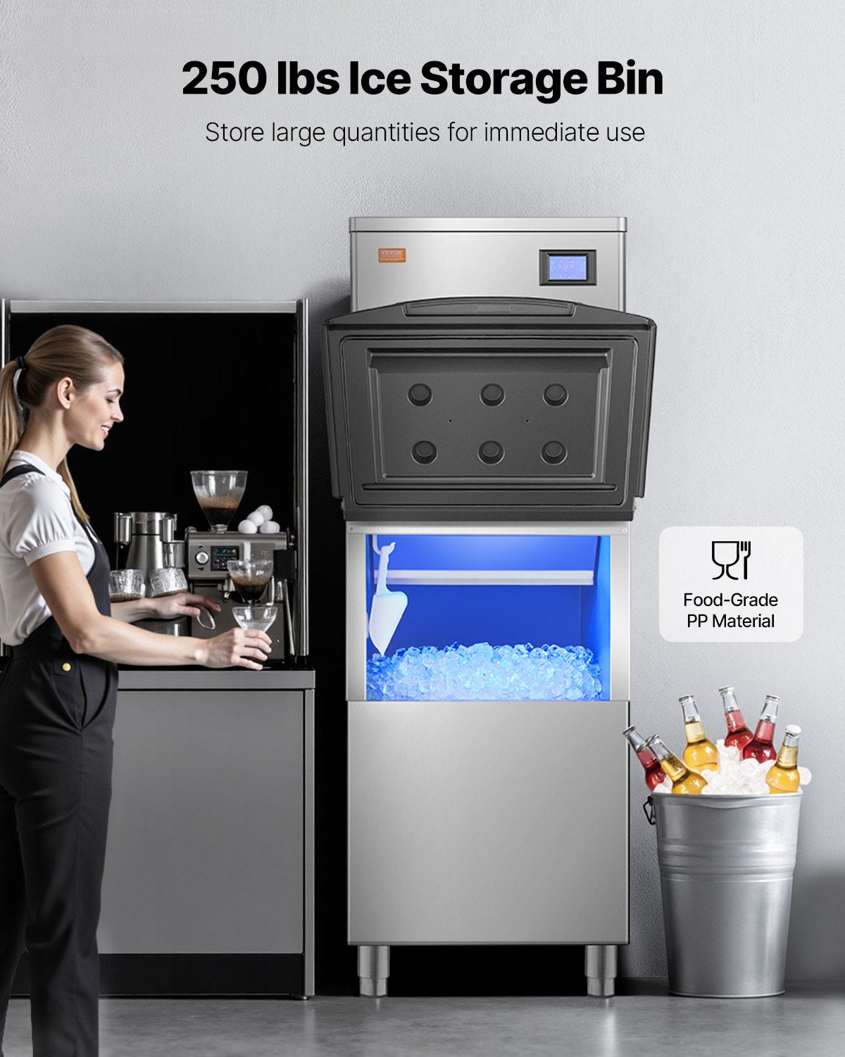 Commercial Ice Machine 450LBS/24H &amp; 250LBS Storage Bin Automatic Self-Cleaning