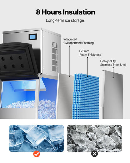 Commercial Ice Machine 450LBS/24H &amp; 250LBS Storage Bin Automatic Self-Cleaning