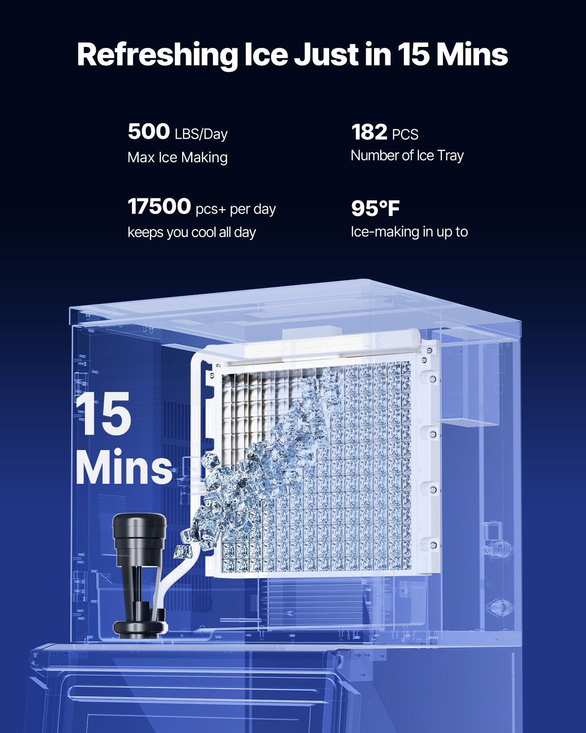 Commercial Ice Machine 500LBS/24H &amp; 250LBS Storage Bin Automatic Self-Cleaning