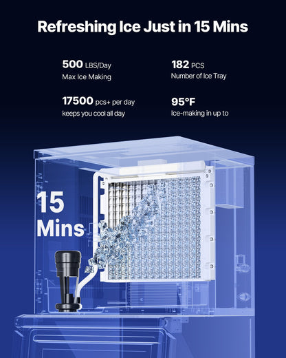 Commercial Ice Machine 500LBS/24H &amp; 250LBS Storage Bin Automatic Self-Cleaning