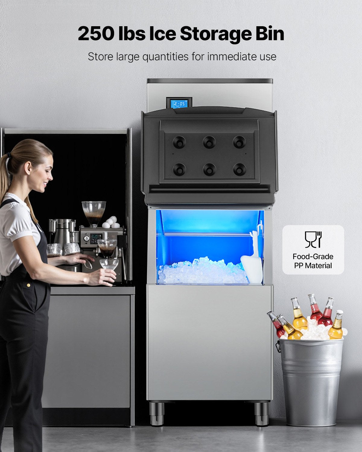 Commercial Ice Machine 500LBS/24H &amp; 250LBS Storage Bin Automatic Self-Cleaning