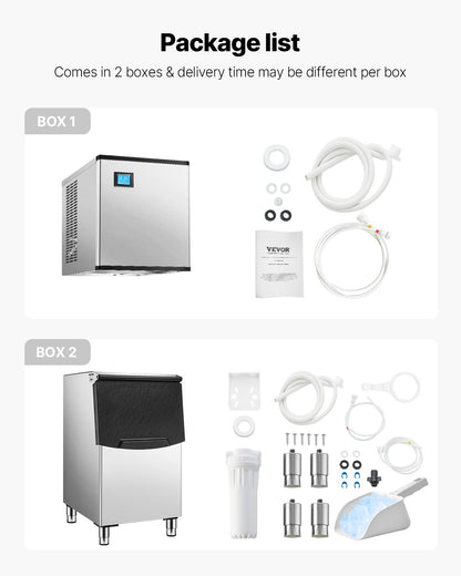 Commercial Ice Machine 500LBS/24H &amp; 250LBS Storage Bin Automatic Self-Cleaning