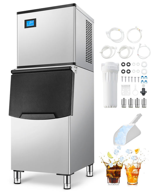 Commercial Ice Machine 500LBS/24H &amp; 250LBS Storage Bin Automatic Self-Cleaning