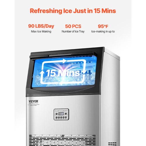 Commercial Ice Machine Freestanding Cabinet Machine 90lbs/24h 50 Ice Cubes | EU