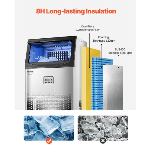 Commercial Ice Machine Freestanding Cabinet Machine 90lbs/24h 50 Ice Cubes | EU