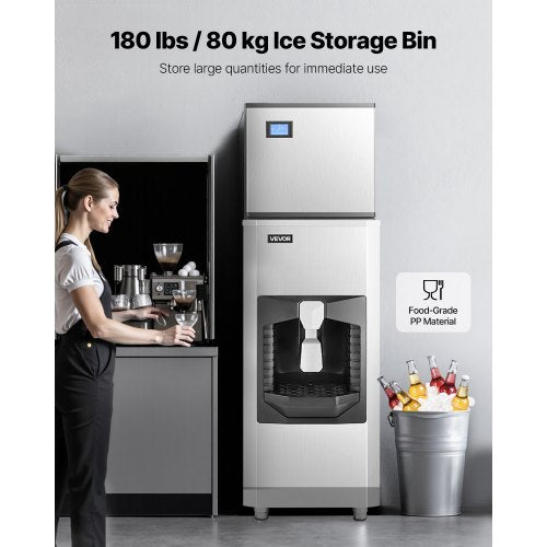 300 Pound/Day Commercial Ice Machine 180 Pound Storage Bin Automatic Ice Dispensing | EU