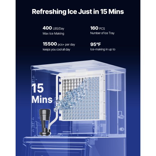 Commercial Ice Machine 400 LBS/24 Hours with 300 LBS Storage Bin Automatic Self-Cleaning | EU