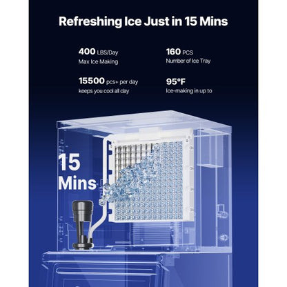 Commercial Ice Machine 400 LBS/24 Hours with 300 LBS Storage Bin Automatic Self-Cleaning | EU