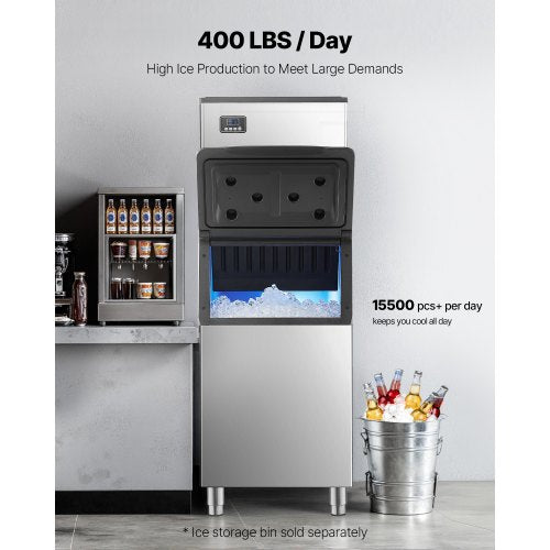 Commercial Ice Machine 400 LBS/24 Hours with 300 LBS Storage Bin Automatic Self-Cleaning | EU