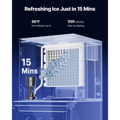commercial ice machine 550 lbs/24 hours with 300 lbs storage bin automatic self-cleaning | EU