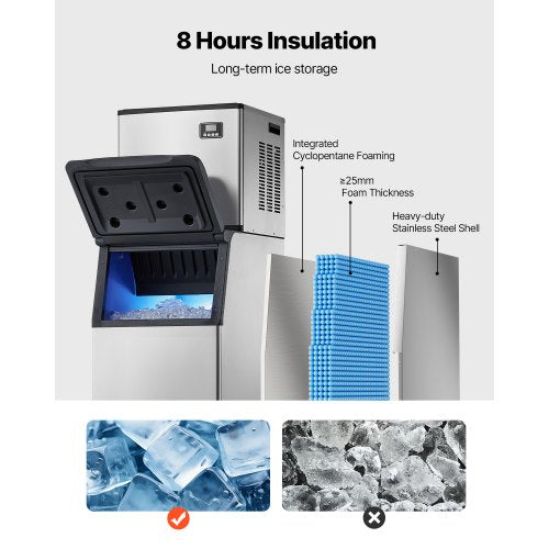 commercial ice machine 550 lbs/24 hours with 300 lbs storage bin automatic self-cleaning | EU