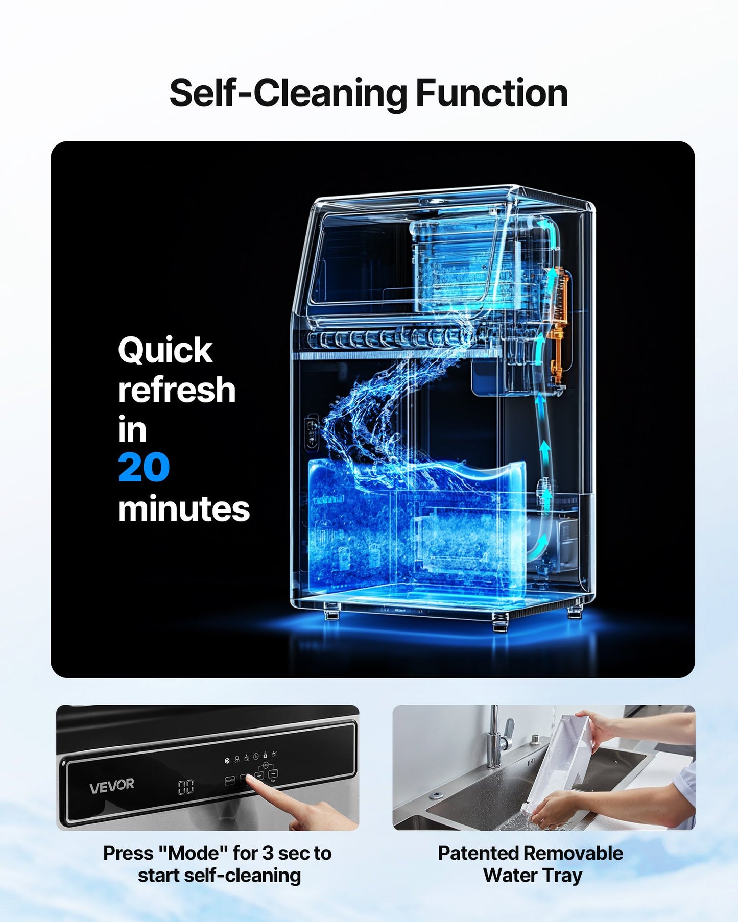 Commercial Ice Maker Machine with Pump, 130Lbs/24H with 33Lbs Storage, 45 Cubes per Cycle, Freestanding & Under Counter Ice Maker with LED Display & Self-Cleaning, for Home Bar Restaurant