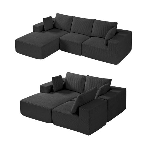 Modular Sectional Sofa, L Shaped Modular Sofa with Chaise, Cloud Sectional Couch with High Rebound Sponge and Density, Upholstered Corduroy Couch with Cushion for Living Room, Bedroom, Black