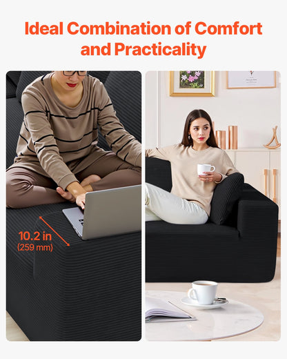 Modular Sectional Sofa, L Shaped Modular Sofa with Chaise, Cloud Sectional Couch with High Rebound Sponge and Density, Upholstered Corduroy Couch with Cushion for Living Room, Bedroom, Black