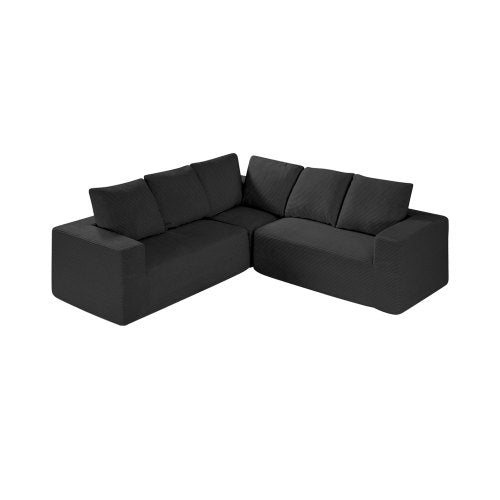Modular Sectional Sofa, L Shaped Modular Sofa Deep Seat, Cloud Sectional Couch with High Rebound Sponge and Density, Upholstered Corduroy Couch with Cushion for Living Room, Bedroom, Black