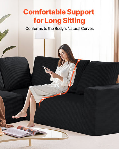 Modular Sectional Sofa, L Shaped Modular Sofa Deep Seat, Cloud Sectional Couch with High Rebound Sponge and Density, Upholstered Corduroy Couch with Cushion for Living Room, Bedroom, Black