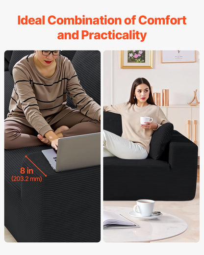 Modular Sectional Sofa, L Shaped Modular Sofa Deep Seat, Cloud Sectional Couch with High Rebound Sponge and Density, Upholstered Corduroy Couch with Cushion for Living Room, Bedroom, Black