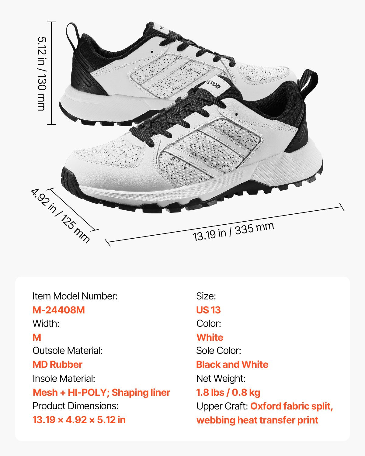 Cross Training Shoes, M Width Sneakers US Size 13, Wide Toe Box Shoes with Arch Support & Adjustable Lace-up, Training Shoes for Running, Gymnastics, Dog Walking, and Weightlifting (White)