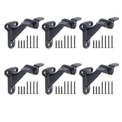 Handrail Hardware Bracket, 6 Packs Heavy Duty Hand Rail Brackets, Flexible Angle Adjustment & Easy Install, Stair Railing Hardware for Stairways Handrail, Staircase,Matte Black