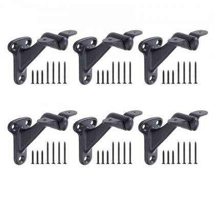 Handrail Hardware Bracket, 6 Packs Heavy Duty Hand Rail Brackets, Flexible Angle Adjustment & Easy Install, Stair Railing Hardware for Stairways Handrail, Staircase,Matte Black