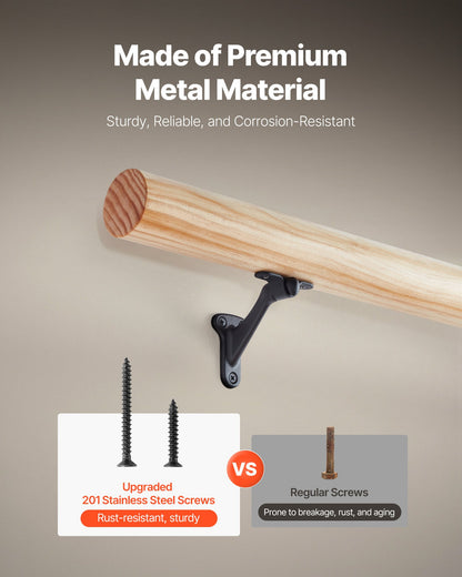 Handrail Hardware Bracket, 6 Packs Heavy Duty Hand Rail Brackets, Flexible Angle Adjustment & Easy Install, Stair Railing Hardware for Stairways Handrail, Staircase,Matte Black