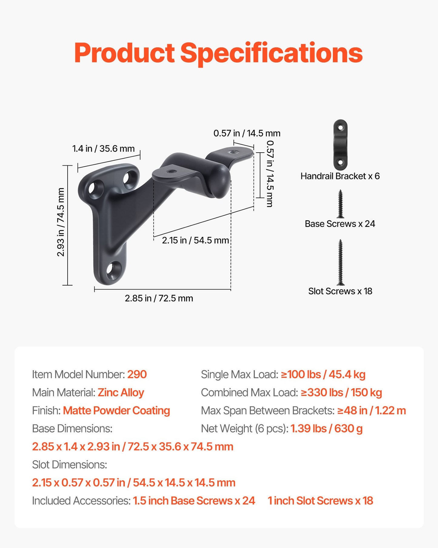 Handrail Hardware Bracket, 6 Packs Heavy Duty Hand Rail Brackets, Flexible Angle Adjustment & Easy Install, Stair Railing Hardware for Stairways Handrail, Staircase,Matte Black