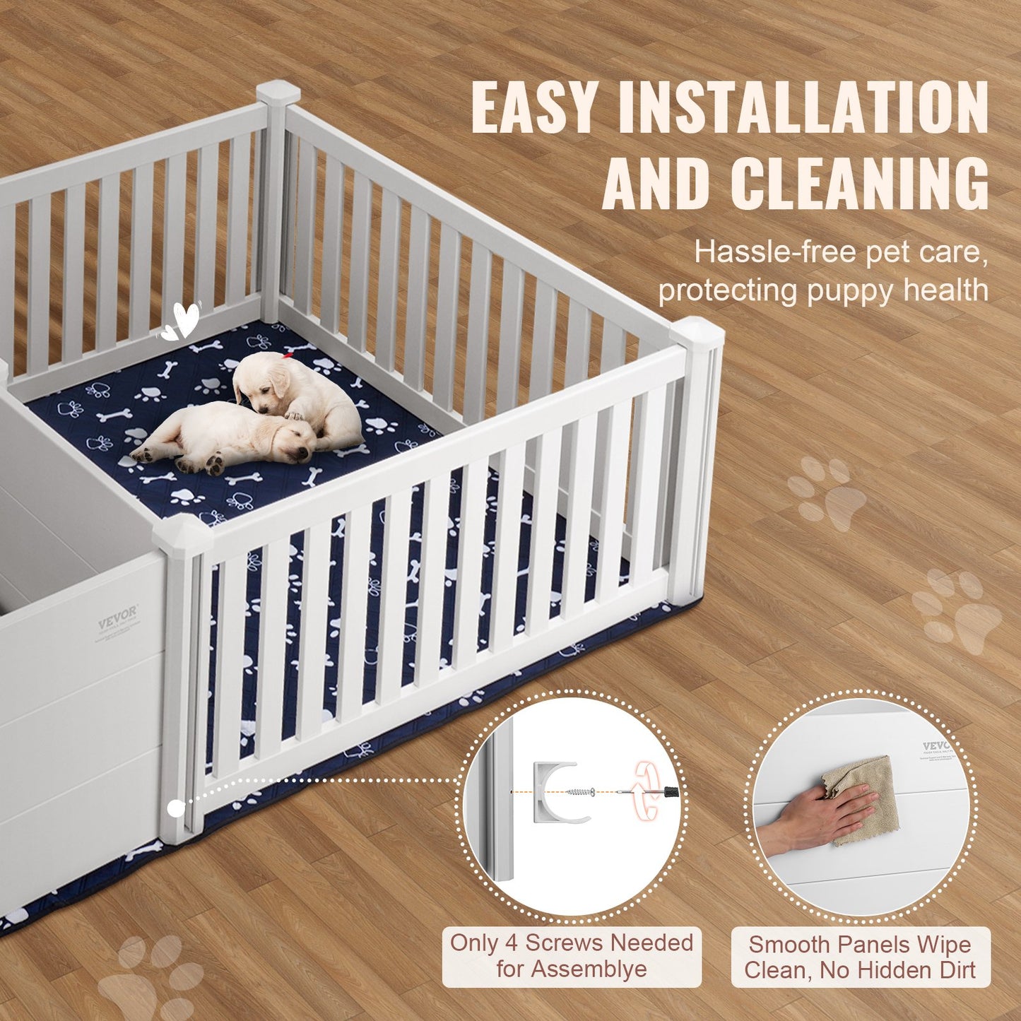 Dog Whelping Box, 93.3 x 48.4 x 18.1in Dual Zone Whelping Box for Dogs and Puppies, Whelping Pen for Puppies, Dog Birthing Box with Rails, 2 Washable Pee Pads and 2 Storage Bags, White