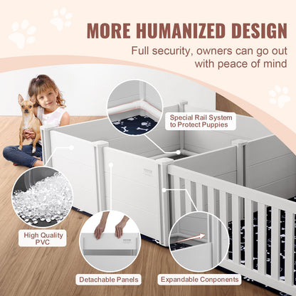 Dog Whelping Box, 93.3 x 48.4 x 18.1in Dual Zone Whelping Box for Dogs and Puppies, Whelping Pen for Puppies, Dog Birthing Box with Rails, 2 Washable Pee Pads and 2 Storage Bags, White