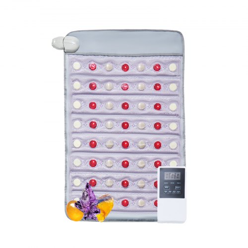 Far Infrared Heating Pad, Amethyst Heating Pad with Jade & Tourmaline Stones, 660nm Photon Light & Negative Ions, 103-159℉ Hot Gemstones Mat with 0-12 Hours Timer for Pain Relief (32" x 20")