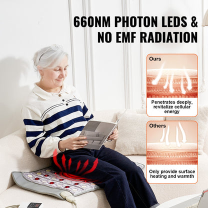 Far Infrared Heating Pad, Amethyst Heating Pad with Jade & Tourmaline Stones, 660nm Photon Light & Negative Ions, 103-159℉ Hot Gemstones Mat with 0-12 Hours Timer for Pain Relief (32" x 20")